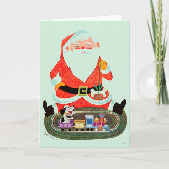 Cartes Pour Fêtes Annuelles Père Noël avec le train (Devant)