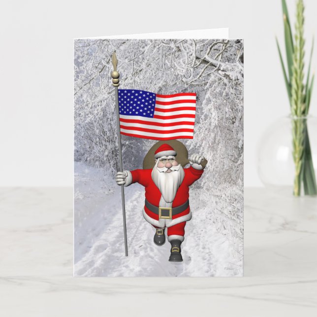 Cartes Pour Fêtes Annuelles Père Noël Avec L'Enseigne Des Etats-Unis (Devant)