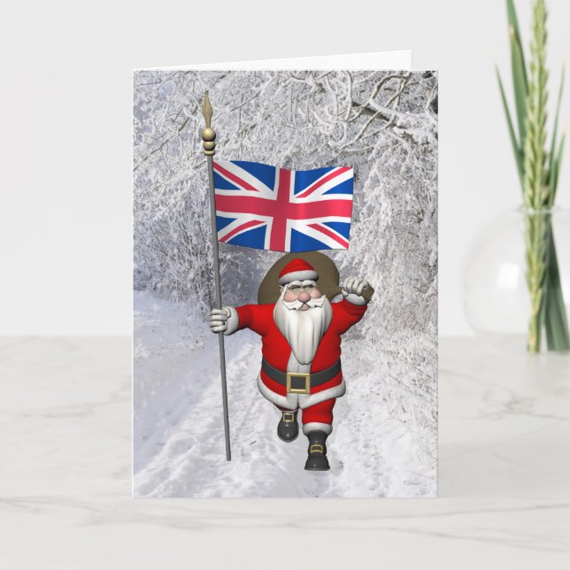 Cartes Pour Fêtes Annuelles Père Noël Avec L'Enseigne Du Royaume-Uni (Devant)