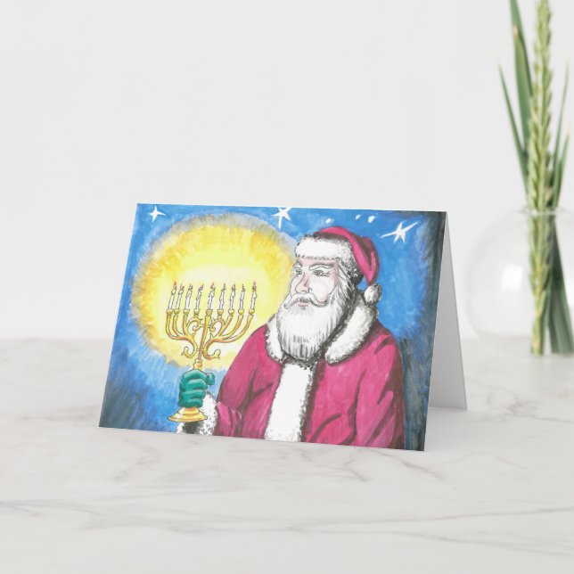 Cartes Pour Fêtes Annuelles Père Noël avec Menorah (Devant)