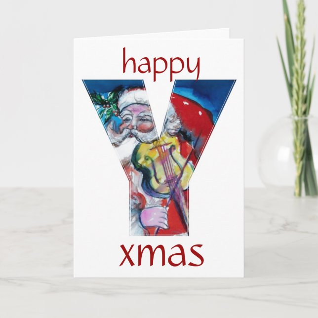 CARTES POUR FÊTES ANNUELLES PÈRE NOËL AVEC MONOGRAMME VIOLIN (Devant)