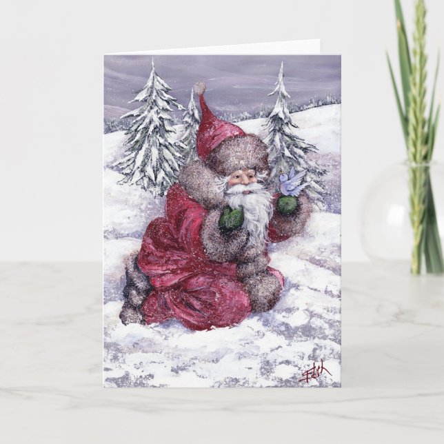 CARTES POUR FÊTES ANNUELLES PÈRE NOËL AVEC OISEAU DE BLUEBIRD (Devant)