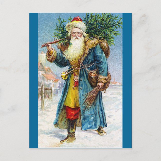 Cartes Pour Fêtes Annuelles Père Noël avec sapin (Devant)