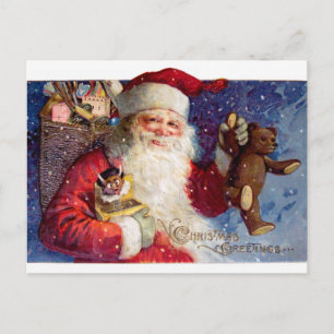 Cartes Pour Fêtes Annuelles père Noël avec Teddy et Krampus dans une boîte