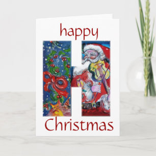 CARTES POUR FÊTES ANNUELLES PÈRE NOËL AVEC VIOLIN H MONOGRAMME