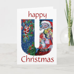 CARTES POUR FÊTES ANNUELLES PÈRE NOËL AVEC VIOLIN H MONOGRAMME