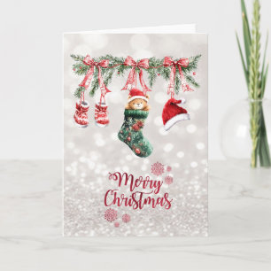 Cartes Pour Fêtes Annuelles Père Noël Baby Bear Noël Clothesline Bokeh