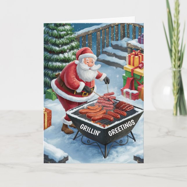 Cartes Pour Fêtes Annuelles Père Noël Barbecue Christmas Card (Devant)