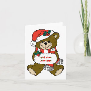 Cartes Pour Fêtes Annuelles Père Noël Bear avec Casquette et Muff