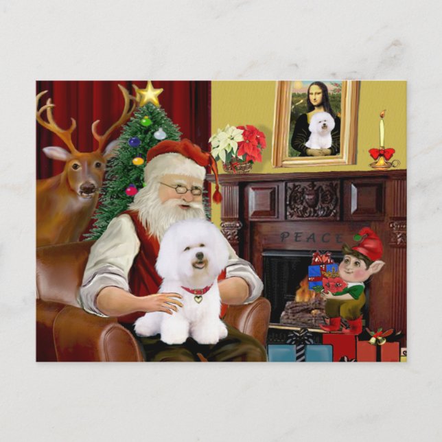Cartes Pour Fêtes Annuelles Père Noël Bichon Frise (#1) (Devant)