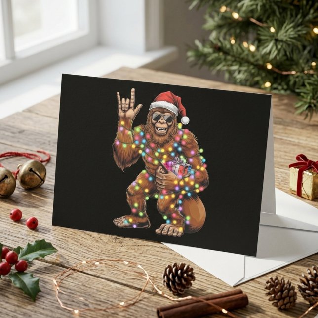 Cartes Pour Fêtes Annuelles Père Noël Bigfoot Lumières de Noël Rock Drôle  (Créateur téléchargé)