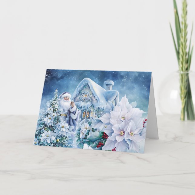 Cartes Pour Fêtes Annuelles Père Noël Blue Christmas Fancy Joyeux Noël Script (Devant)