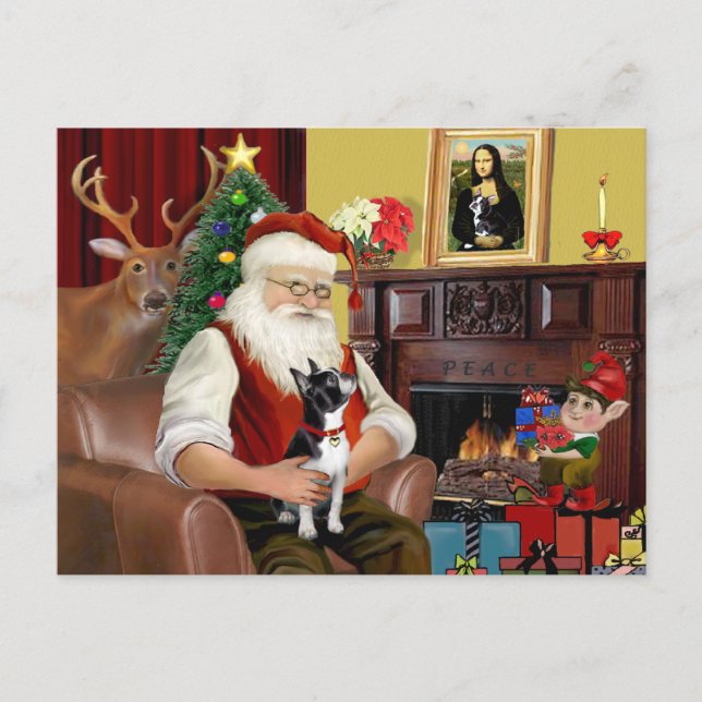 Cartes Pour Fêtes Annuelles Père Noël Boston Terrier (Devant)