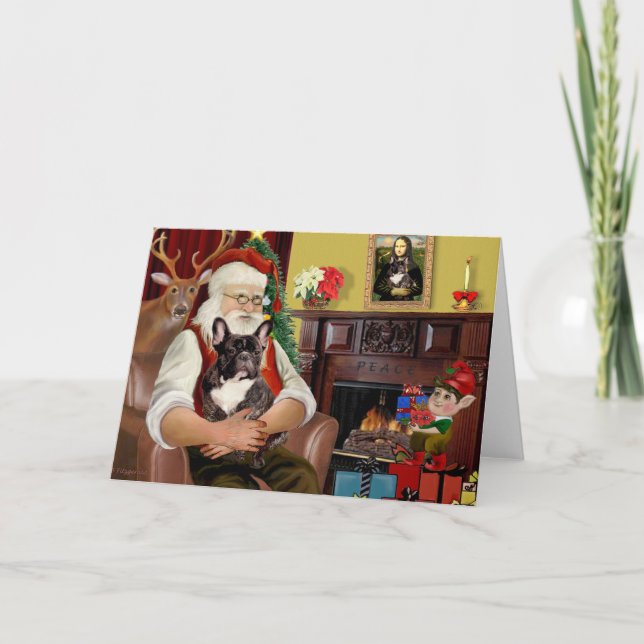 Cartes Pour Fêtes Annuelles Père Noël Brindle French Bulldog (Devant)