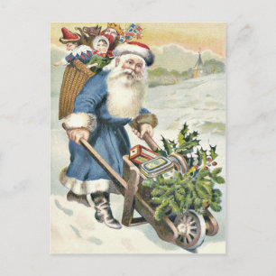 Cartes Pour Fêtes Annuelles Père Noël Brouette Jouets en Érable Bonbons