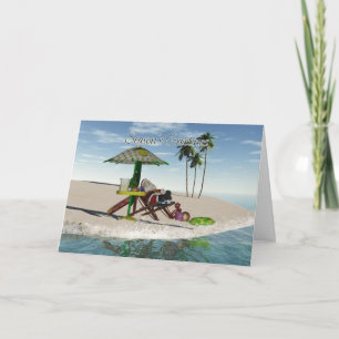 Cartes Pour Fêtes Annuelles Père Noël buvant de la limonade sur la plage