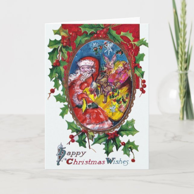 CARTES POUR FÊTES ANNUELLES PÈRE NOËL, CADEAU, TOYS HOLLYBERRY NOËL COURONNE (Devant)