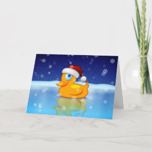 Cartes Pour Fêtes Annuelles père Noël Canard Dans L'Étang Icy La Nuit D'Hiver