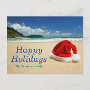 Cartes Pour Fêtes Annuelles Père Noël casquette sur la plage