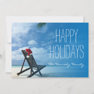 Cartes Pour Fêtes Annuelles Père Noël Chaise Lounge Sur La Plage
