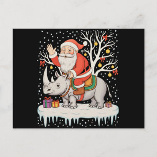 Cartes Pour Fêtes Annuelles Père Noël chevauchant Rhinocéros Neige Lumières de