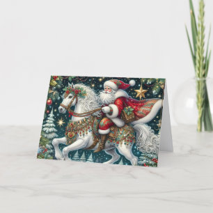Cartes Pour Fêtes Annuelles Père Noël chevauchant un beau cheval de manège