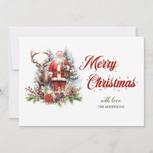 Cartes Pour Fêtes Annuelles Père Noël classique tendance avec rennes et saint