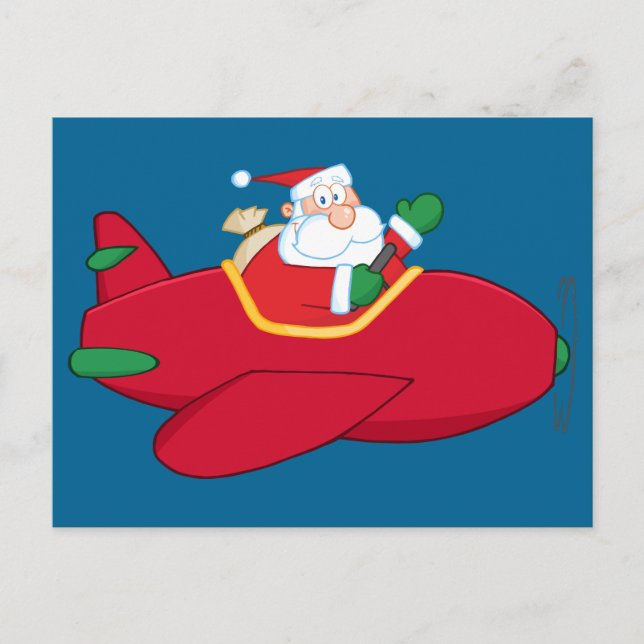 Cartes Pour Fêtes Annuelles Père Noël-Claus-Volant-A-Avion-Et-Volant (Devant)