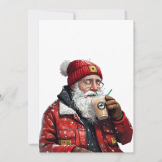 Cartes Pour Fêtes Annuelles Père Noël cool buvant un café glacé Art de Noël