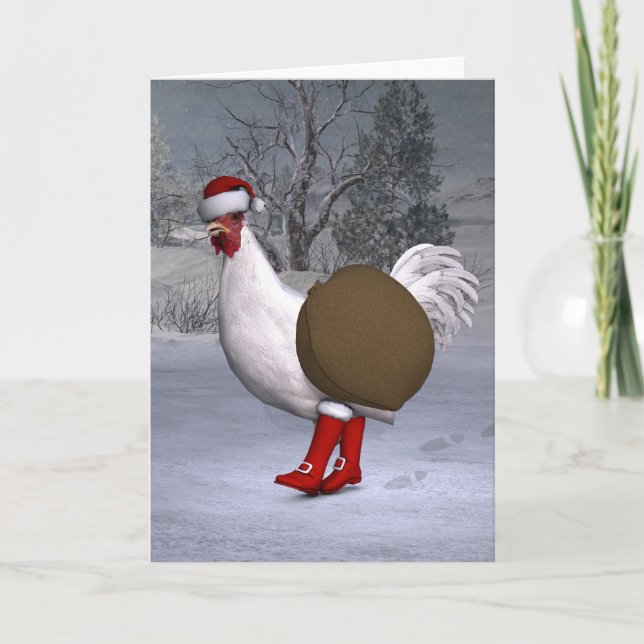 Cartes Pour Fêtes Annuelles Père Noël coq blanc (Devant)
