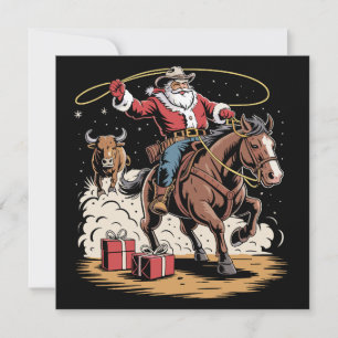 Cartes Pour Fêtes Annuelles Père Noël Cowboy Noël Vintage Cheval Vache 