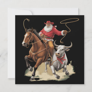 Cartes Pour Fêtes Annuelles Père Noël Cowboy Western Roping Noël Vintage