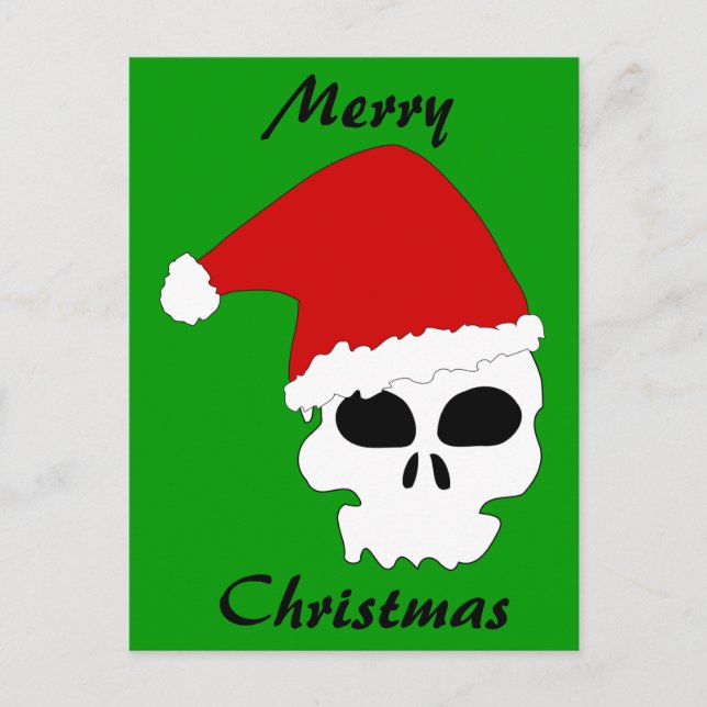 Cartes Pour Fêtes Annuelles Père Noël Crâne sur le vert Noël (Devant)