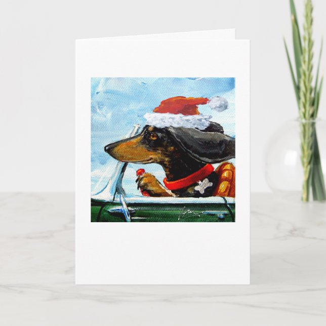 Cartes Pour Fêtes Annuelles Père Noël Dachshund (Devant)