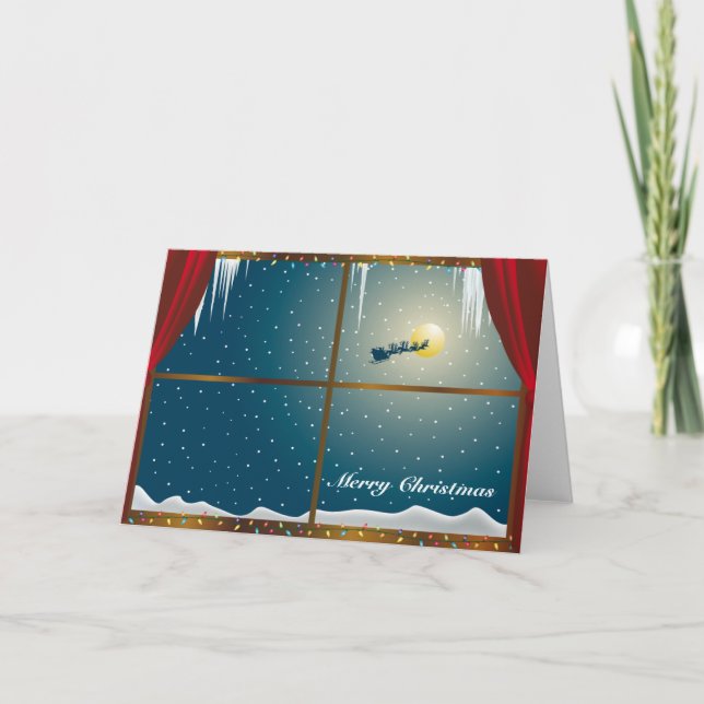 Cartes Pour Fêtes Annuelles Père Noël dans le Joyeux Noël de fenêtre (Devant)