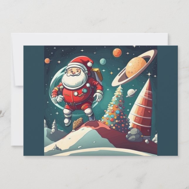 Cartes Pour Fêtes Annuelles Père Noël dans l'espace amusement rétro (Devant)