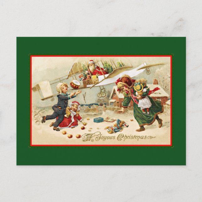Cartes Pour Fêtes Annuelles Père Noël dans un avion (Devant)