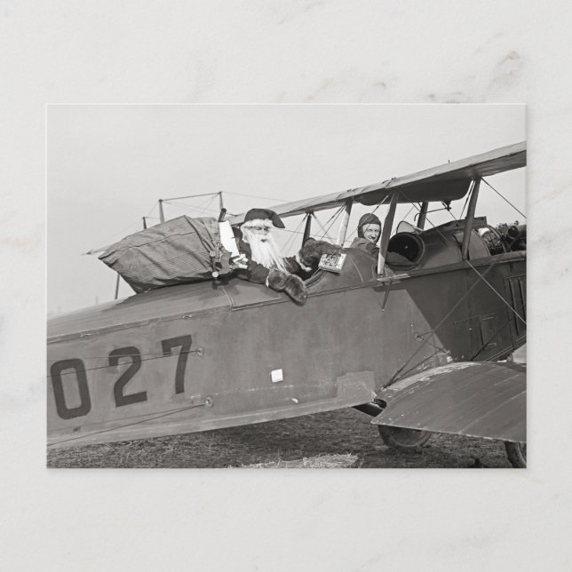Cartes Pour Fêtes Annuelles Père Noël dans un avion, 1921 (Devant)