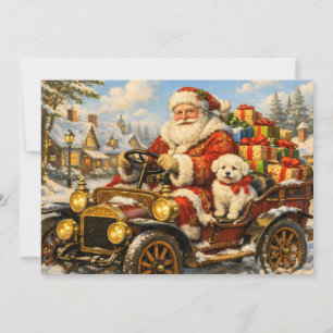 Cartes Pour Fêtes Annuelles Père Noël dans une voiture vintage livrant des cad