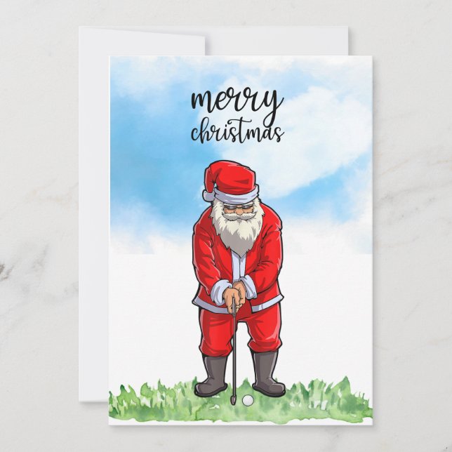 Cartes Pour Fêtes Annuelles Père Noël de golf joue au golf à Noël (Devant)