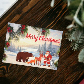 Cartes Pour Fêtes Annuelles Père Noël de la montagne enneigée avec des animaux