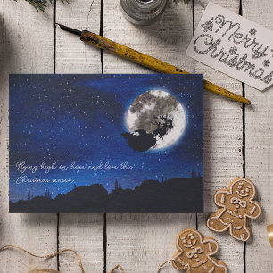 Cartes Pour Fêtes Annuelles Père Noël de la Nuit étoilée volant avec des renne