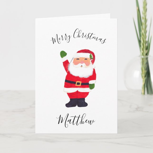 Cartes Pour Fêtes Annuelles Père Noël de Noël à l'aquarelle Joyeux Fils (Devant)