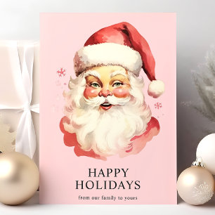 Cartes Pour Fêtes Annuelles Père Noël de Noël à l'aquarelle rose vintage