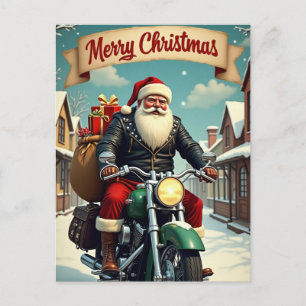 Cartes Pour Fêtes Annuelles Père Noël de Noël avec des cadeaux sur une moto