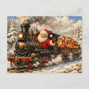 Cartes Pour Fêtes Annuelles Père Noël de Noël dans un train vintage avec des c