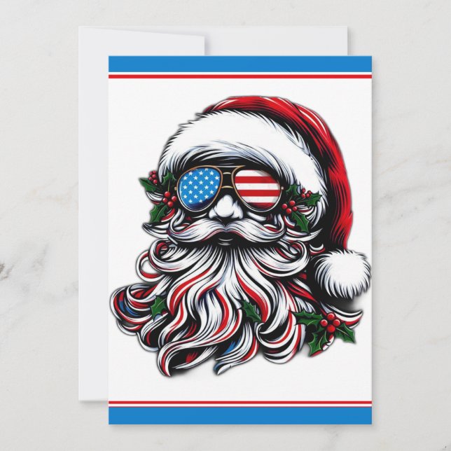 Cartes Pour Fêtes Annuelles Père Noël de Noël Patriotique/Américaine (Devant)