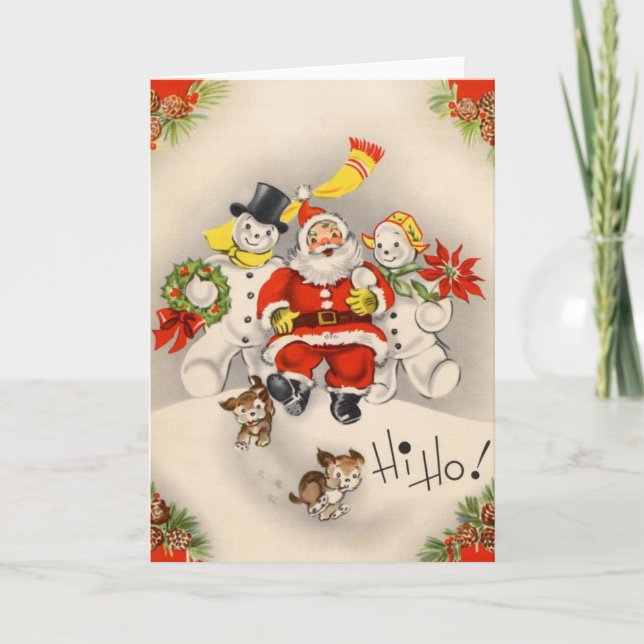 Cartes Pour Fêtes Annuelles Père Noël de Noël Vintage Avec Snowman (Devant)
