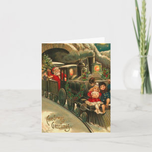 Cartes Pour Fêtes Annuelles Père Noël de Noël Vintage en train