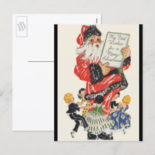Cartes Pour Fêtes Annuelles Père Noël de Noël vintage et danse d'enfants